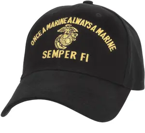Black - ONCE A MARINE ALWAYS A MARINE Adjustable Cap with Globe and Anchor Emblem