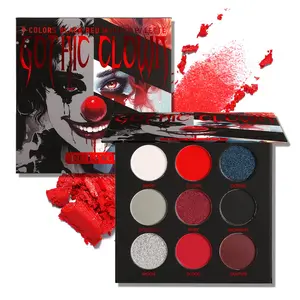 Black Red Eyeshadow Palette Goth Clown Halloween Makeup, White Silver Glitter Metallic Red Black Eyeshadow Palette Highly Pigmented, Joker Vampire Christmas True Red Smoky Eye Makeup springtok