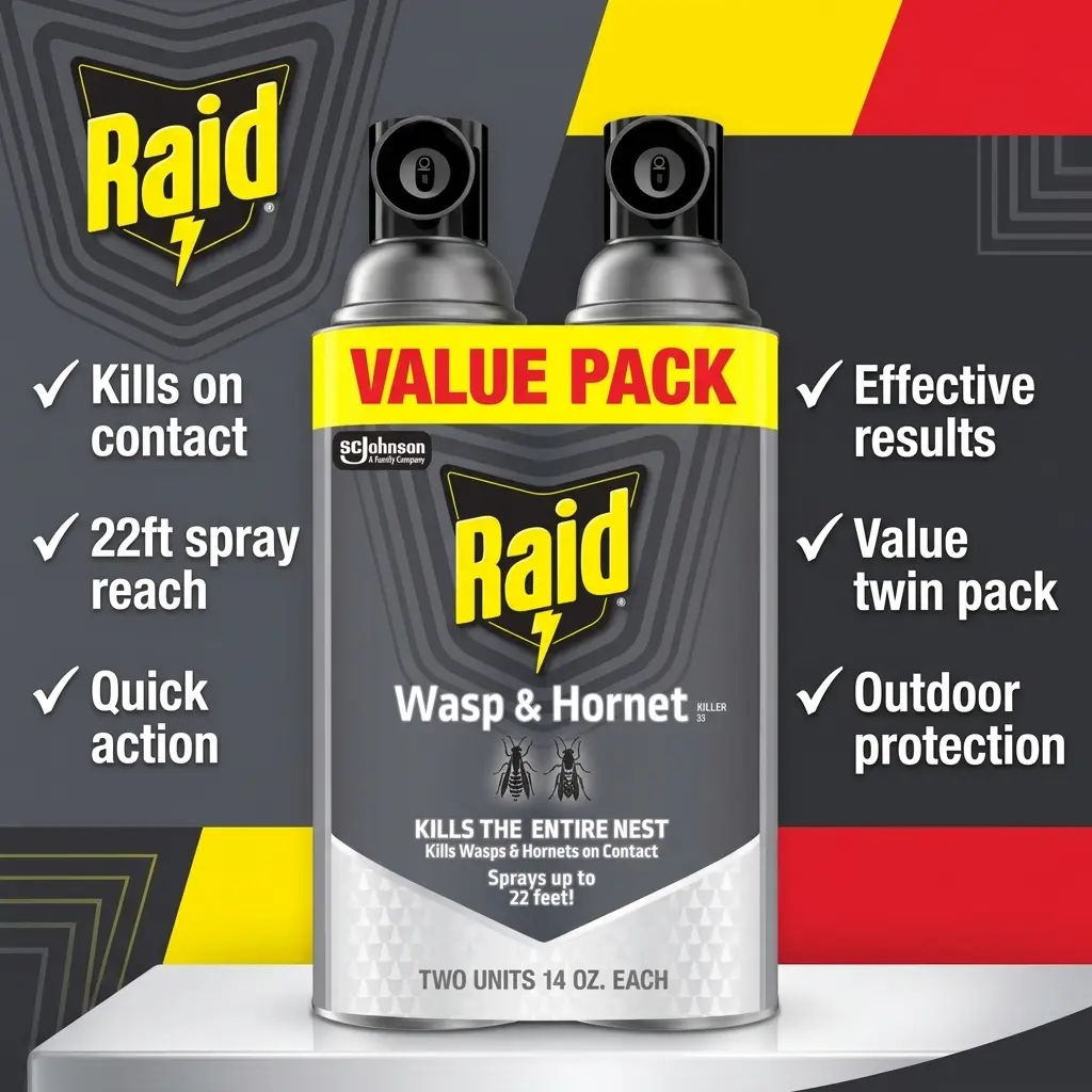 Raid Wasp & Hornet Killer Spray - Nest-Eliminating Indoor Pest Control, 14 Oz 2-Count, German Cockroach Gel Bait Insecticide, Raid Wasp Nest Spray