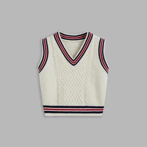 Cider [size 2-10] Cable Knit V-neck Striped Contrasting Binding Vest