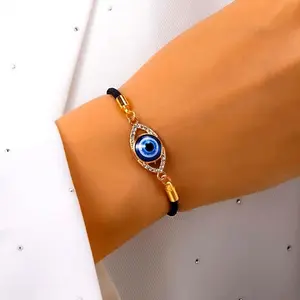 Evil Eye Bracelet for Women & Men, Turkish Style Enamel Protection Charm Bracelet, Adjustable Drawstring Cord Spiritual Lucky Jewelry, Lightweight Stackable Accessory Perfect for Daily Wear, Travel & Birthday Gift Giving