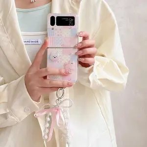 Cute Bowknot & Dog Pattern Phone Case with Pendant, Fashion Phone Protective Cover, Phone Accessories Compatible with Samsung Z Flip 6 5 4 3, Casing