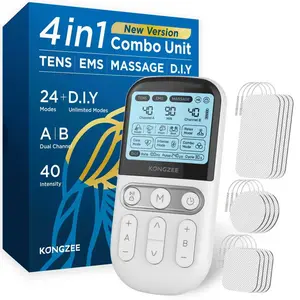 KONGZEE 4in1 Tens Machine for Muscle Relax 28 Modes with Adjustable DIY Mode 12pcs Electrode Pads Digital Display Dual Channels A B Customizable Settings