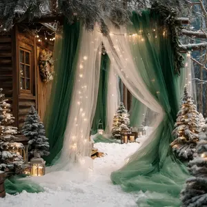 One pack contains one piece each of dark green and white semi-transparent oversized tulle. Suitable for wedding arches, holiday parties, Christmas, and Eid decorations. Available in three sizes, Shimmer Wall Backdrop