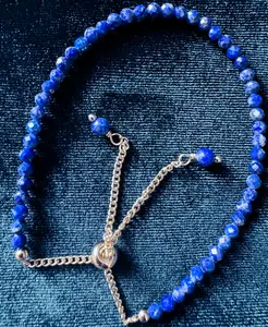 Lapis Lazuli Bracelet ,Faceted genuine,Slider Bracelet, Tiny Lapis Stone ,Natural Stone Jewelry Gift