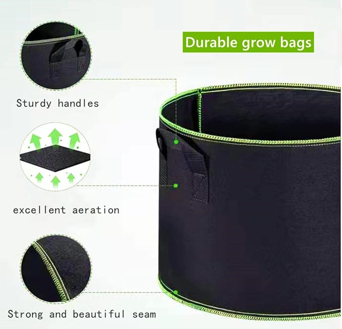 Set of 5 Plant Growth Bags, Available in Sizes 3 Gallons. These Durable Fabric Pots Are Designed for Optimal Aeration And Are Made from Thickened Nonwoven Material, Featuring Flap Handles for Easy Handling