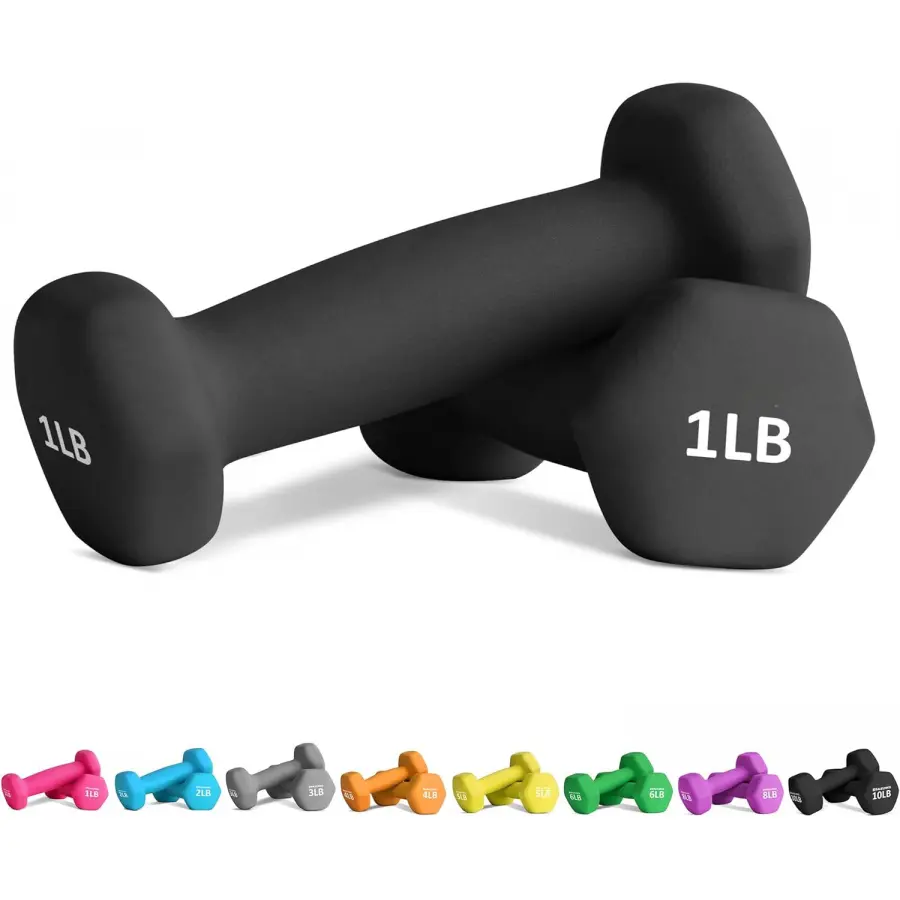 2lb Dumbbell Set (2 x 1lb), Hexagonal Neoprene-Coated Cast Iron Weights with Non-Slip Comfort Grip for Resistance Training and Toning Arms - Compact and Portable, Toned Arms, Lightweight Design, Body Recomp, Full Body Workout, Unisex, Pair, Hexagon Shape,
