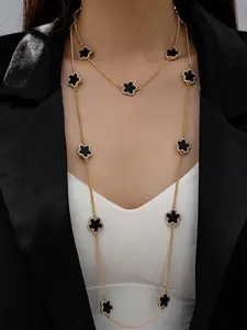 Women's Elegant Rhinestone Decorated Flower Design Necklace, Charm Necklace, Exquisite Trendy Pendant Necklace, Chic Jewelry As Gift for Girlfriend, Dangling Charms Necklace, Fashion Necklace, Trendy Charm Necklaces