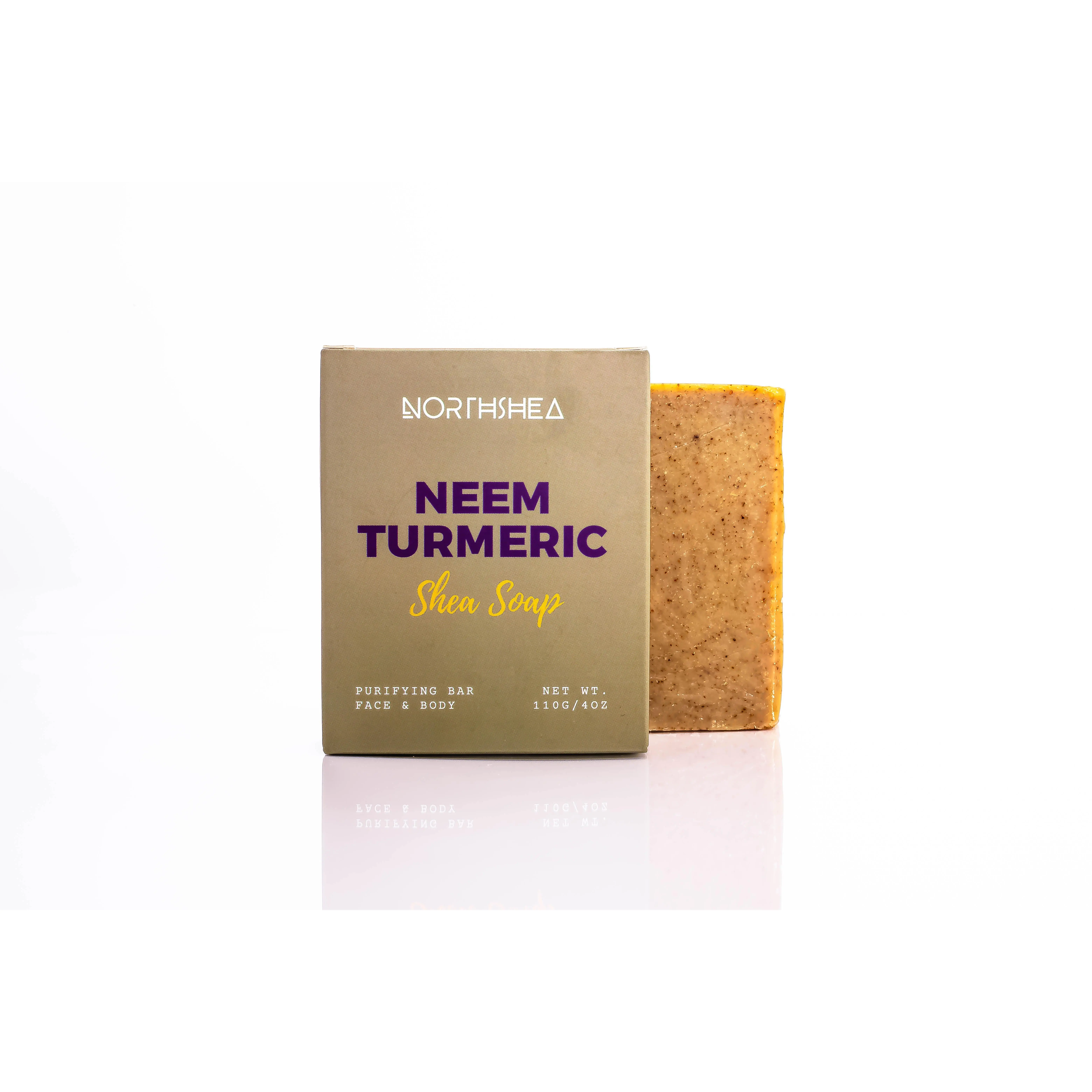 NorthShea Neem + Turmeric Shea Soap: Purifying Face & Body Bar - 110g - Organic, Sensitive, Vegan, Natural Ingredients