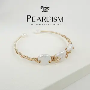 PEARLISM Handmade Button Pearl Bracelet Gold Wire Wrapped Baroque Dainty Gift For Her-PSBG1802