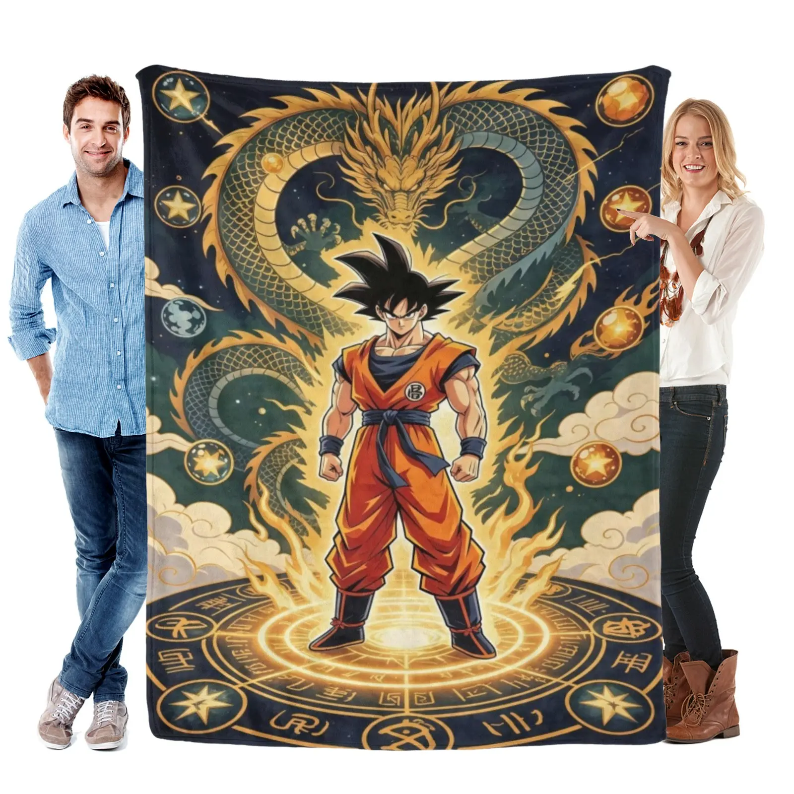 Dragon Ball Z Celestial Dragon Goku Blanket,Breathable Flannel Throw,Star Orb Print For Camping,Dragon Ball Gifts For Anime Fans