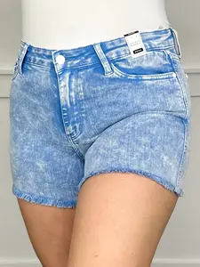 Judy Blue Bliss Mid-Rise Fray Hem Acid Wash Shorts