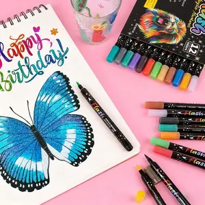 12/24 Color Glitter Acrylic Markers, Sparkle Paint Pens for Adults, DIY Crafts, Birthday Card Making, Drawing, Scrapbooking Tools, Art Craft Supplies