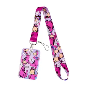 Cartoon Purple Dinosaur Lanyard For Keys Chain ID Credit Card Cover Pass Mobile Phone Charm Neck Straps Badge Holder Key Ring Accessories
