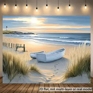 Artistic Summervibes Printed 2D Flat Polyester Banner, Decorative Backdrop with Beach Dunes and Wooden Fences, Suitable for Home and Wall Decoration