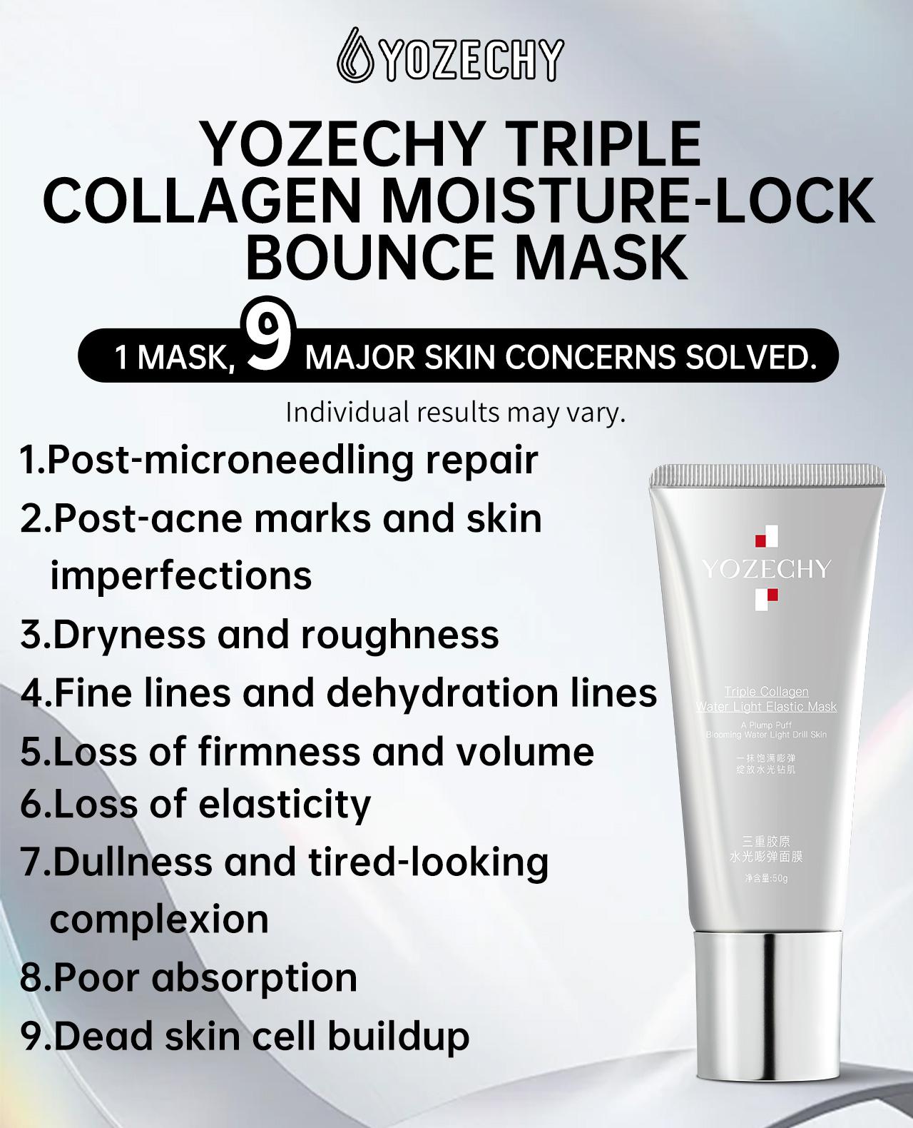 [1 PACK] YOZECHY Triple Collagen Mask - 300-500 Dalton Peptides for Deep Absorption, Hydrates, Fights Aging, Brightens, & Smooths. Triple Elastin + Hexapeptide Complex—instantly reveals radiant, youthful skin.