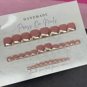 Toe press on nails pink French tip glitter nude custom handmade gel