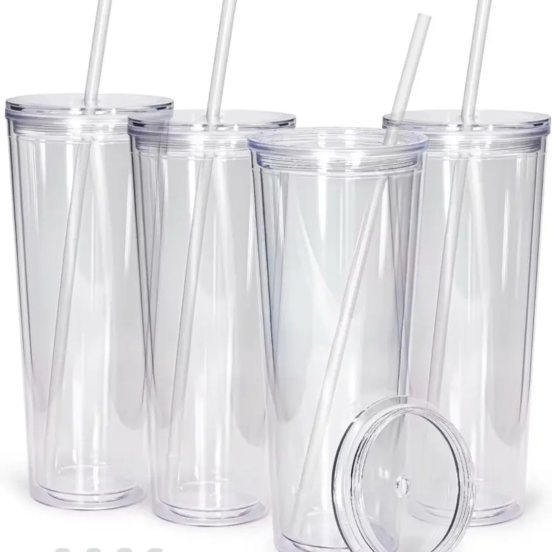 24ons Plastic Tumbler Set with Lids and Straws - Durable Reusable Drinkware for Daily Use - Clear and Lightweight Design