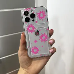 Pink Clear Card Holder Phone Case,Wallet Shockproof Phone Cover with Custom Name Suitable for iPhone 17/16/15/14/13/12/11/Pro/ProMax/Plus/Air/series, birthday gifts, holiday gifts, couple phone cases