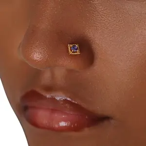 Princess Stone Nose Stud - Surgical Steel L-Shape 20 Gauge Hypoallergenic 7mm x 4mm with Case and Pouch