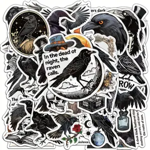 50 Pcs Crow Stickers Set, Decorative Stickers, DIY Notebook Diary Computer Water Cup Graffiti Decals, Waterproof Adhesive for Guitar Helmet Christmas Gift