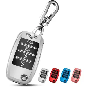 for KIA Key Fob Cover Case with Keychain for 2013 2014 2015 2016 2017 Kia Sorento Sedona Soul Rio etc (Flip/Folding Key)(Silver)