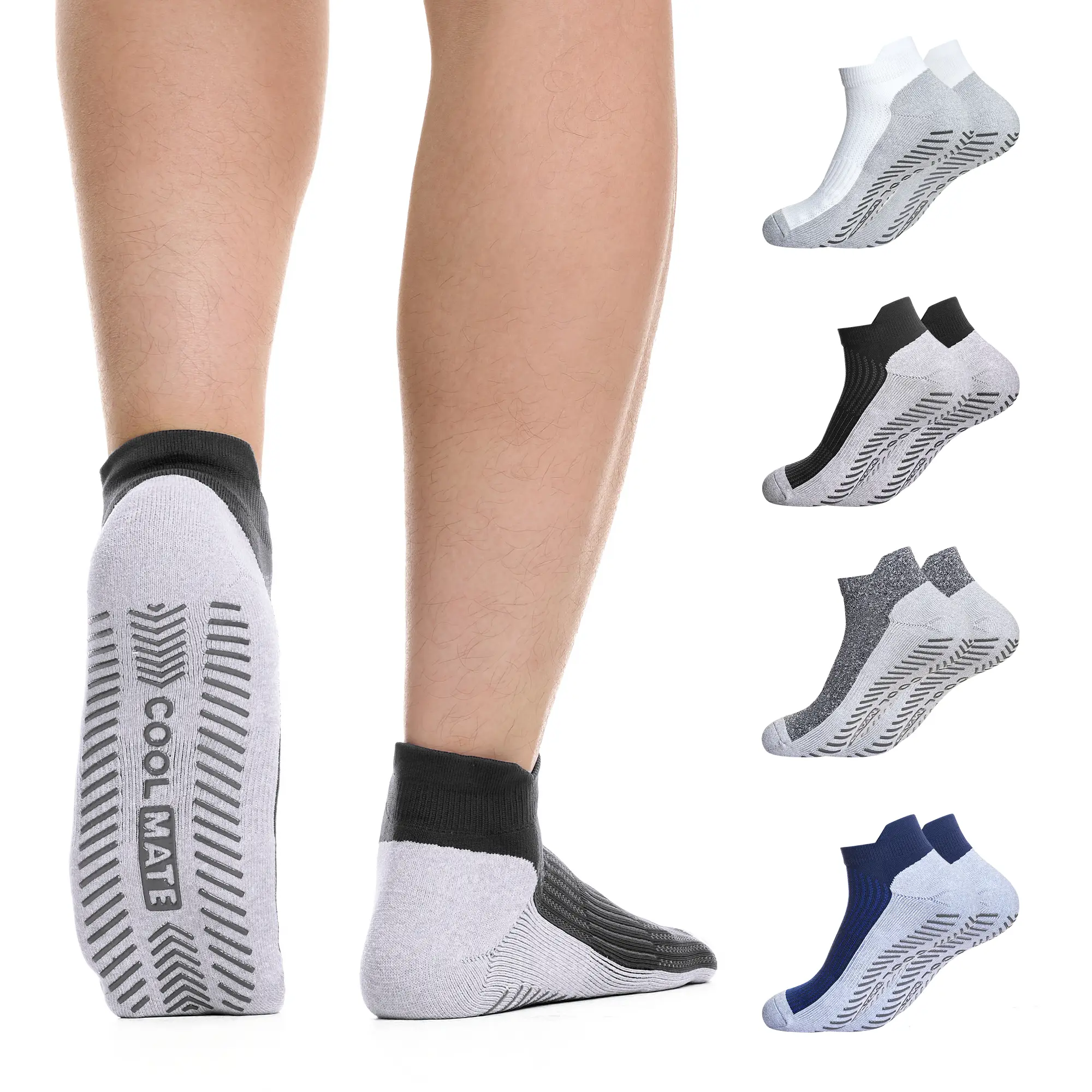 CoolMate Mens Grip Socks, Non Slip Socks for Yoga, Pilates, 4 Pairs 6-14