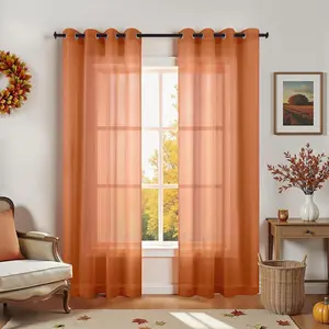 Burnt Orange Curtains 84 Inch Length for Living Room,Bohemian Autumn Boho Fall Decor Set of 2 Panels Grommet Faux Linen Semi Sheer Thanksgiving Curtains for Dining Room Bedroom 52x84 Inches Long