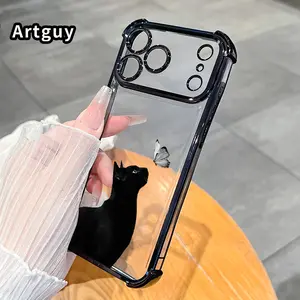 Phone Case for iPhone 17 Pro Max 16 15 Plus Air 14 13 12 11 E Black cat and butterfly Pattern Four-corner Thickened Anti-drop Protective Silicone Cover Gift