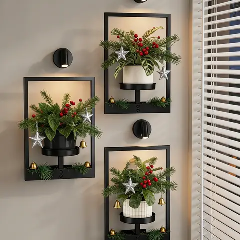 Bamworld 2/3-Pack Premium Metal Vertical Rectangular Wall Planters with 3 Spotlights (Not Grow Lights) - Home Decor Pots, Frame-Style Plant Art, Indoor Hanging Pots, Unique Decor, Apartment Accessory, Summer Gift, Wear-Resistant