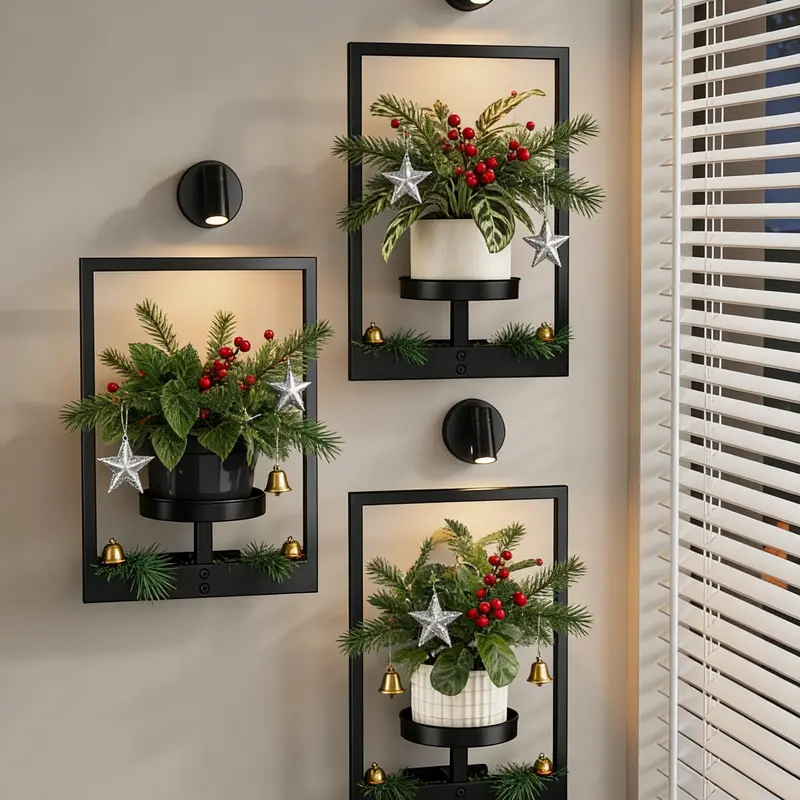 Bamworld 2/3-Pack Premium Metal Vertical Rectangular Wall Planters with 3 Spotlights (Not Grow Lights) - Home Decor Pots, Frame-Style Plant Art, Indoor Hanging Pots, Unique Decor, Apartment Accessory, Summer Gift, Wear-Resistant