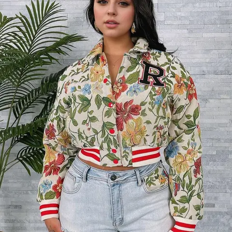 Women's Fashion Jacquard Jacket, European Style Long Sleeve Notched Short Outerwear, Casual Fitted Top, Baroque Pattern, Plain Surface