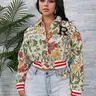 Women's Fashion Jacquard Jacket, European Style Long Sleeve Notched Short Outerwear, Casual Fitted Top, Baroque Pattern, Plain Surface