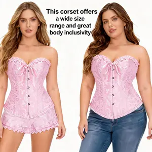 MUMULEE Elegant Corset Top for Women Fashion Bustier Top Waist Trainer Party Wedding Wear Lace Waist Push Up Bodysuit Satin Floral Boned Overbust Body Shaper Shapewear