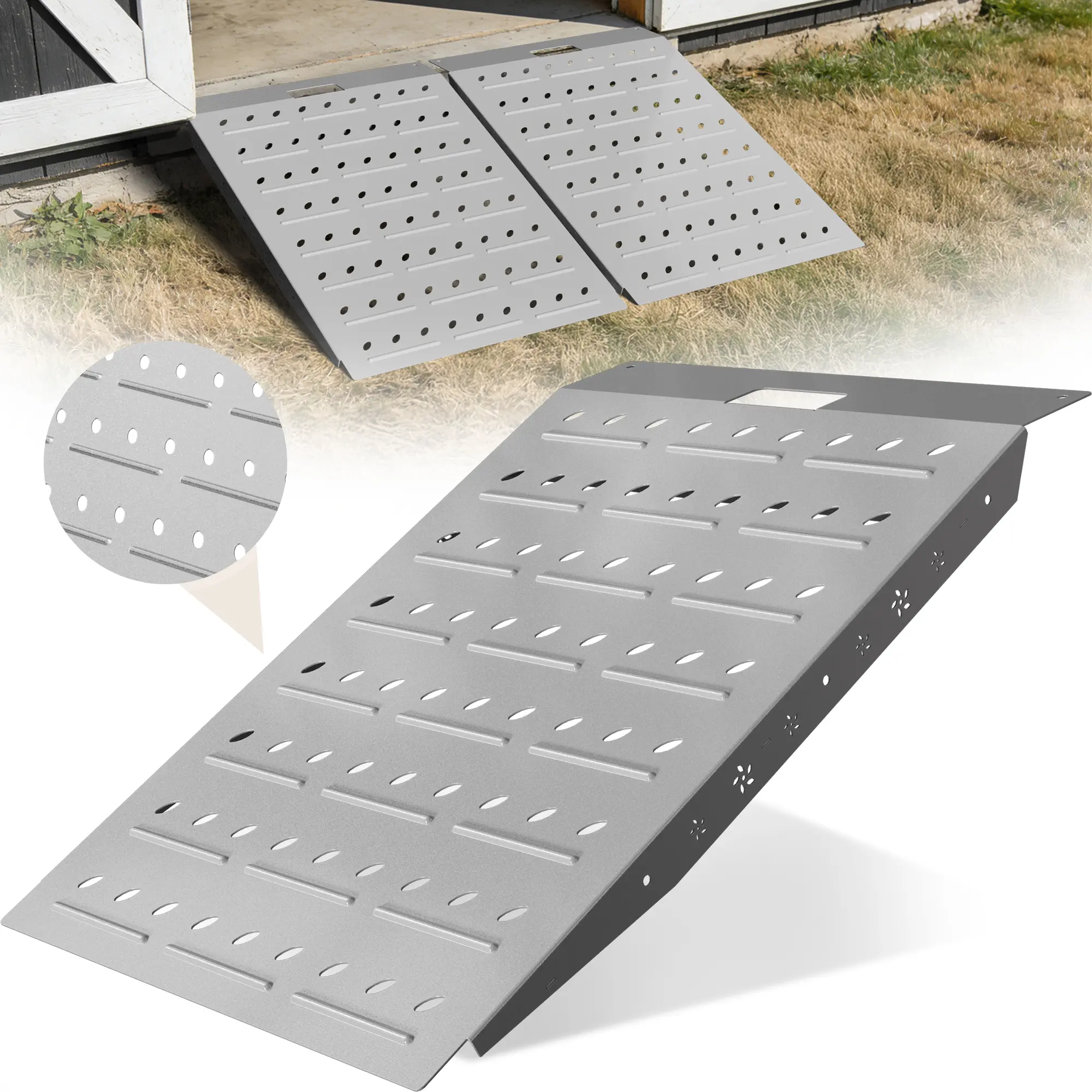 36" x 24" Shed Ramp - Slivery Loading Ramp for Riding Mower, 1 Pack Ramps for Shed，900 LB Capacity Alloy Loading Dock Ramp for Garages, Barns
