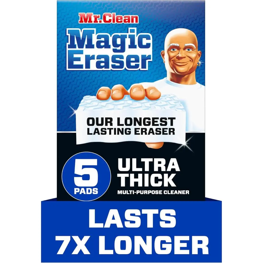 Mr. Clean Magic Eraser Ultra Thick Multi Purpose Cleaner, Bathroom Cleaning Supplies, Magic Eraser Sponge Multi Surface Cleaner, 5ct