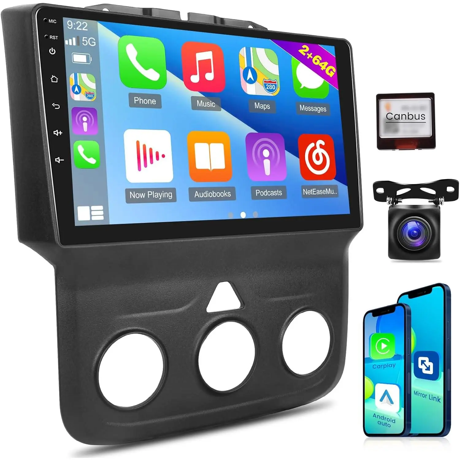 [2G+64G] Car Radio for Dodge RAM 1500 2500 3500 2014 2015 2016 2017 2018 (Only for Manual A/C), 9 inch Android 15 Touch Screen Stereo, Wireless Carplay/Android Auto/EQ Audio/SWC +AHD Backup Camera,SummerVibes