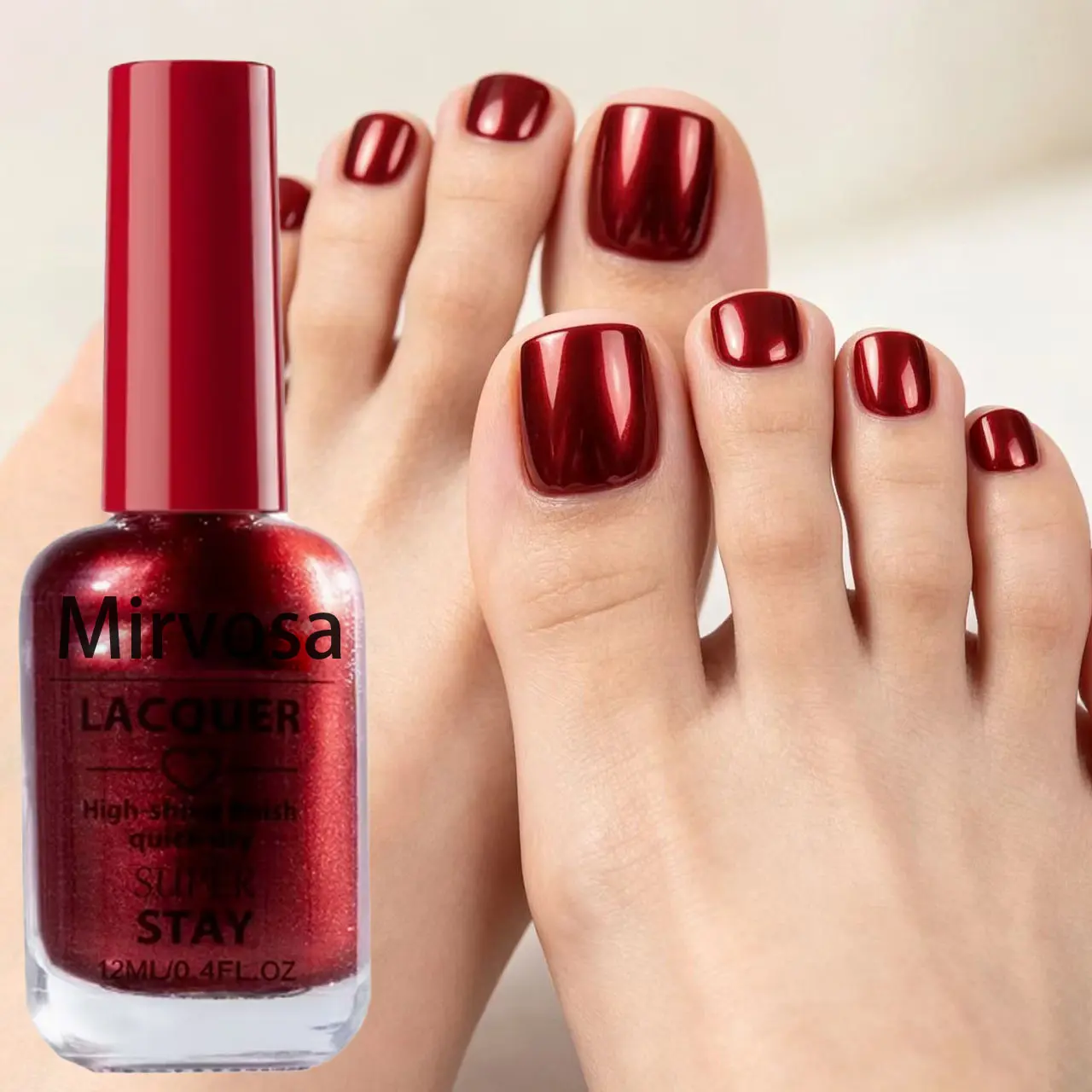 Super Stay Nail Polish 12ML/0.4FL OZ, Rich Red High‑Shine Gloss Finish Nail Lacquer, Chip‑Resistant Quick Dry Long Lasting Nail Varnish for Women Daily Pedicure Manicure