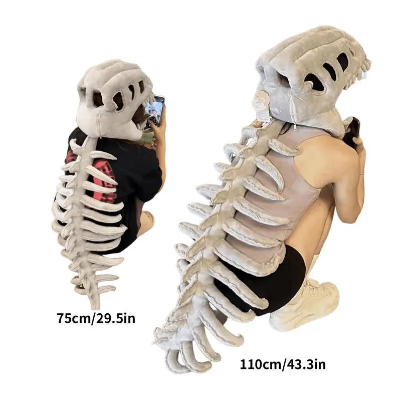 Novelty Dinosaur Skeleton Costume Pillow - Wearable Head & Back Bone Decorative Cushion for Cosplay, Halloween, Party Props 1pcsGift Novelty Dinosaur Skeleton Costume Pillow - Wearable Head & Back Bone Decorative Cushion for Cosplay, Halloween, Party Props 1pcsGift