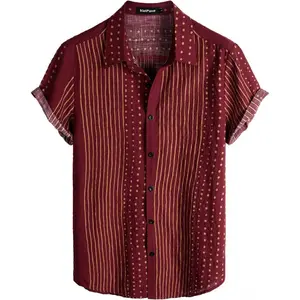 Hawaiian Style Button Down Shirt For Men, Regular Fit Short Sleeve Casual Blouse, Breathable Comfort Apparel Suitable For Summer Travel And Daily Wear