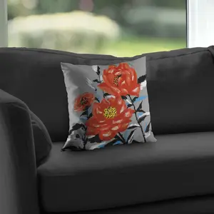 Begin Home Decor C1PC1414AKMTQR 14 x 14 in. Three Pink Flowers - Gray Flowers Poly Twill Throw