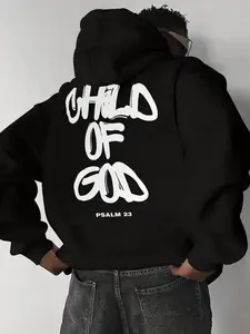 Thick 270 Gram Brushed Fleece Christian Hoodie, Child Of God Psalm 23 Graffiti Print Drawstring Sweatshirt, Inspirational Faith Pullover, Cozy Daily Wear For Fall Winter