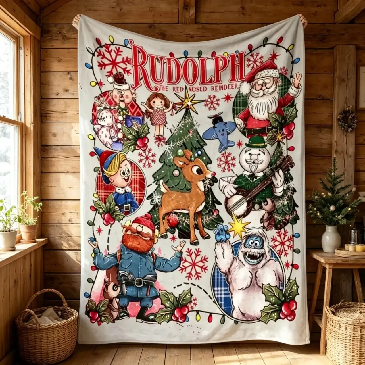 Rudolph The Red Nosed Reindeer Christmas Flannel Blanket Soft Lightweight Cozy Throw AC Blanket Adults Sofa Bed Winter Holiday Home Decor Movie Night Christmas Party New Year Eve Halloween Family Gift