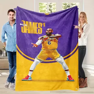 LeBron James wearing a Lakers #6 yellow jersey patterned machine-washable flannel, perfect for home décor, beds, sofas, car trips, camping. A perfect Christmas and birthday gift, suitable for all seasons.