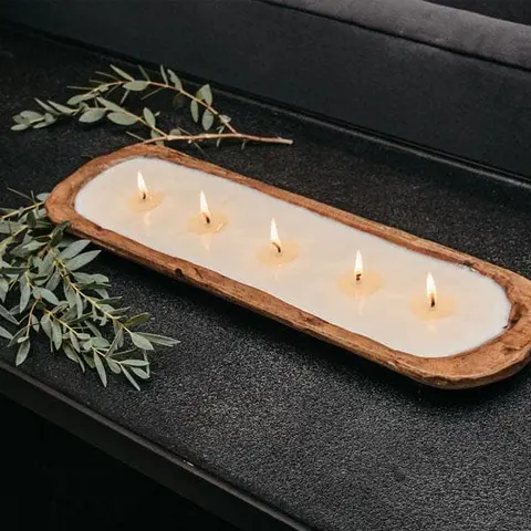 TLC Candle Co. 5-Wick Hand-Carved Wooden Dough Bowl Soy Candles - All-Natural Fragrance, Non-Toxic, Reusable, High End Home Decor for Holiday and Fall