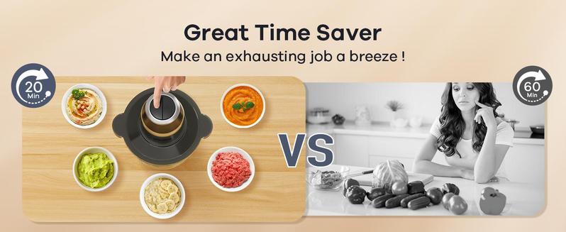 New Year gift Food Processor with 8 Cup Glass Bowls & 8 Cup Stainless Steel 2-Speed Food Chopper Meat Grinder  , Upgraded Button & Smart Overheat Protection Light - Includes Clean Brush, 2 Sets of Blades