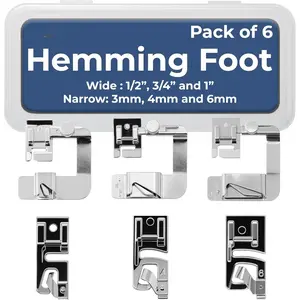 Rolled Hem Presser Foot [6 Sizes] Wide Rolled Hem Foot Set & Narrow Foot Hemmer Set For ,  & Janome Low Shank Sewing Machines. Hemming   With Distinctive Wide and Narrow Sizes
