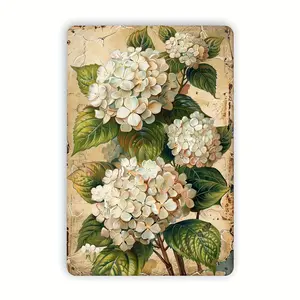 1pc Charming Hydrangea Vintage Metal Sign - 8x12 inches - Indoor/Outdoor Wall Art - Perfect for Home, Office, Cafe Decor - Great Gift for Housewarming and Birthday