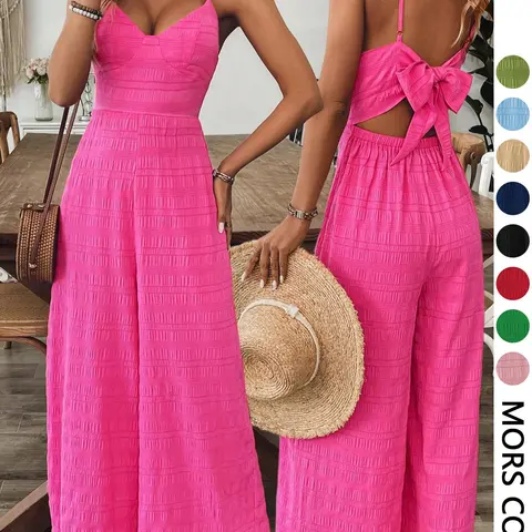 Women's Plain Bow Decor Jumpsuit, 1 Count Casual Sleeveless Cami Jumpsuit for Daily Wear, Ladies Clothes Womenswear for All Seasons