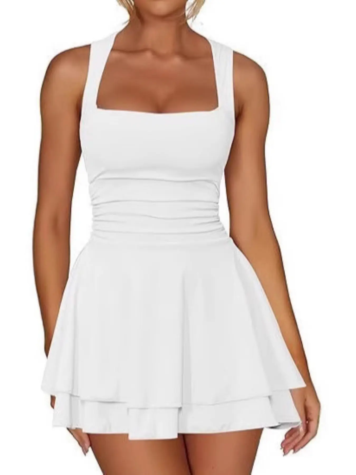 2026 Square Neck High Waist Fit Mini Dress, Ruffled Hem, Short Style, Cute, Women's Fashion, Perfect for Casual and Party Wear - TikTok Shop 2026 Square Neck High Waist Fit Mini Dress, Ruffled Hem, Short Style, Cute, Women's Fashion, Perfect for Casual and Party Wear - TikTok Shop